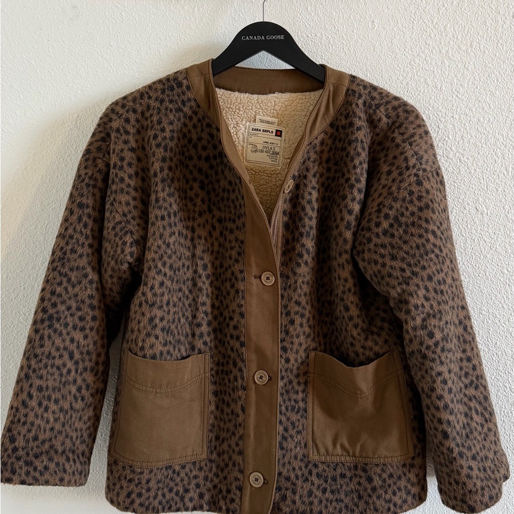 Zara Brown Leopard Print Kids Pea Coat